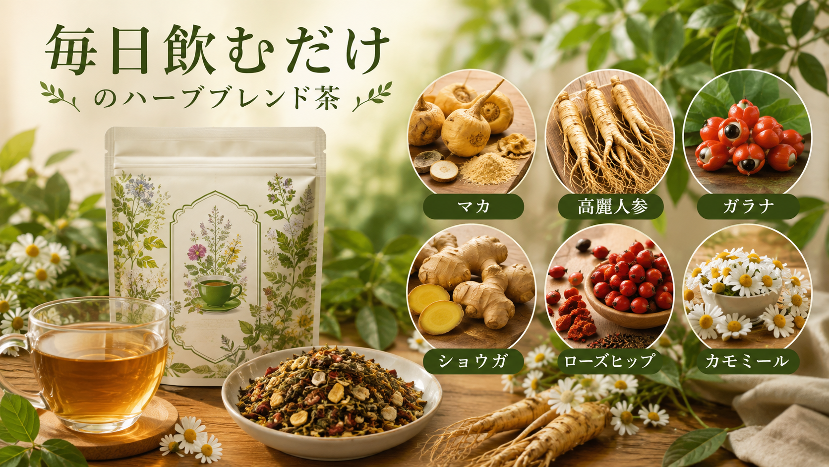 ハーブ茶のパッケージと茶葉